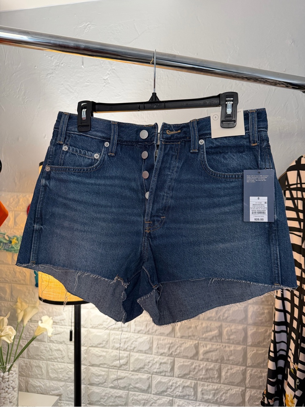Dark Blue High-Rise Button-Fly Denim Size 8  Shorts #203
